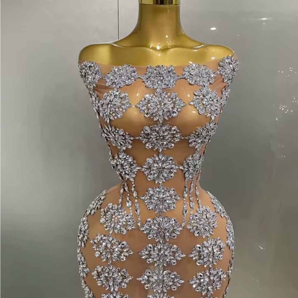 Elegant Silver Floral Women's Dress
